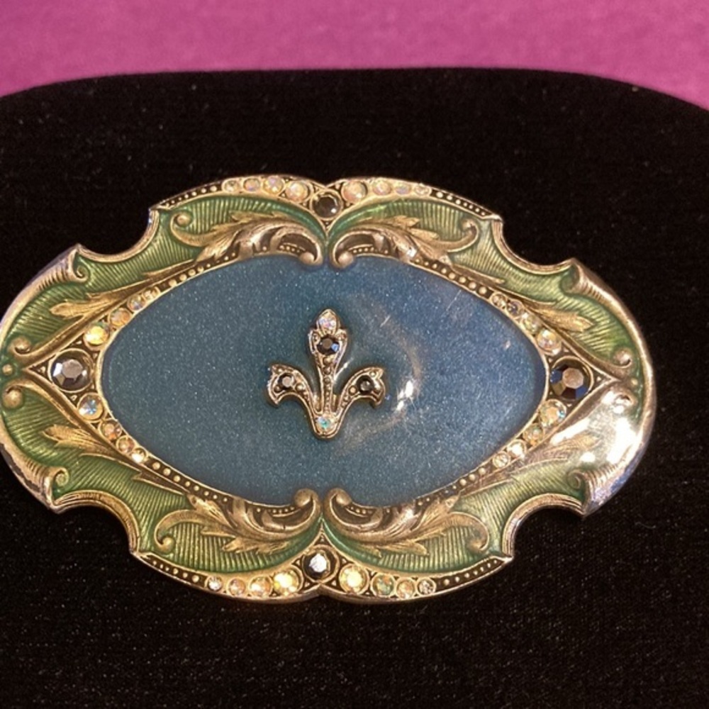 Vintage signed Art Deco Catherine Popesco France enamel and rhinestone brooch